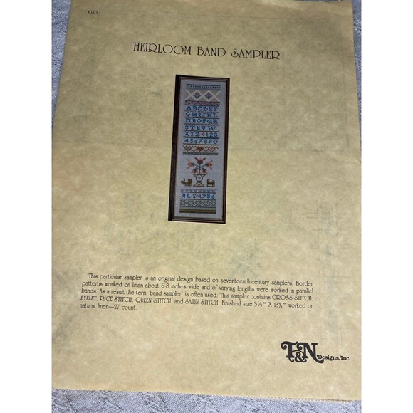 T and N designs Heirloom band sampler cross stitch pattern vintage - Picture 1 of 3